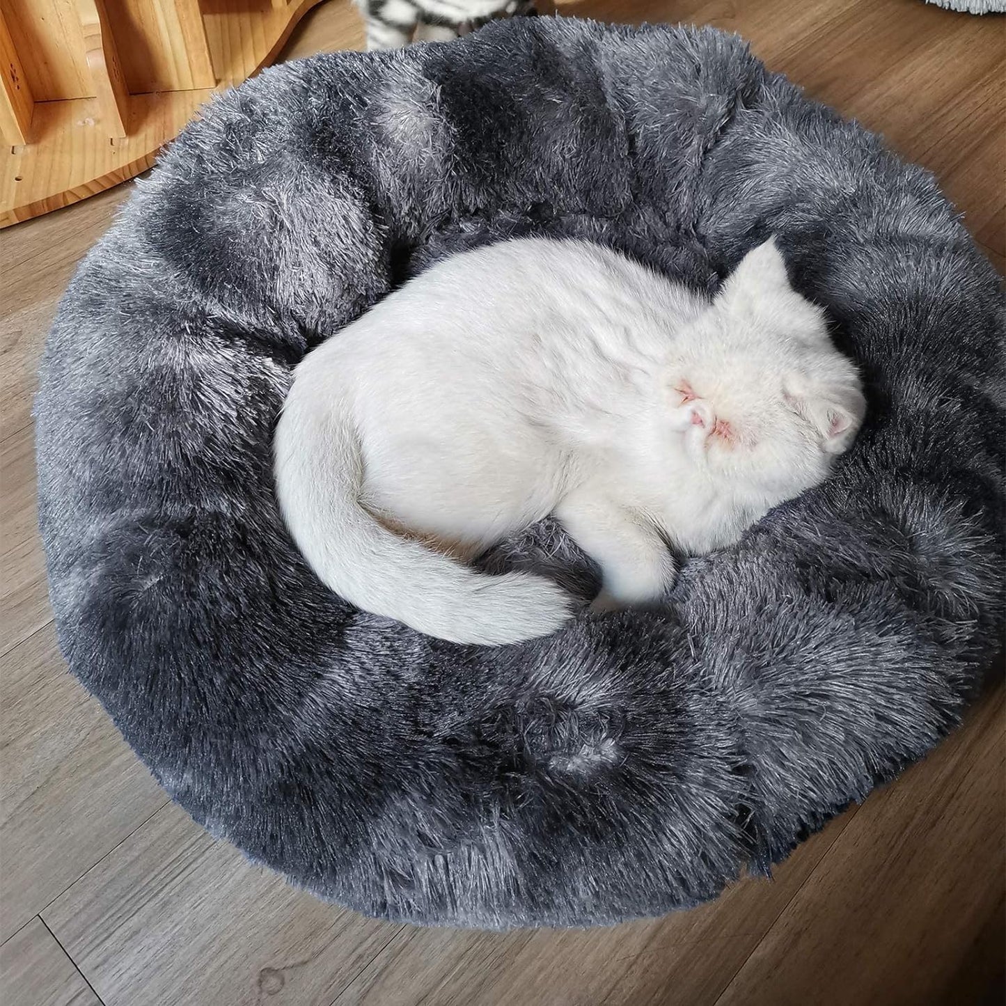 Cat Beds for Indoor Cats, Donut Cuddler Dog Bed Comfy Fluffy Washable Calming Cat Beds, Dog Bed for Small Dogs up to 22 Lbs (24''X24'', Tie Dyed-Dark Grey)