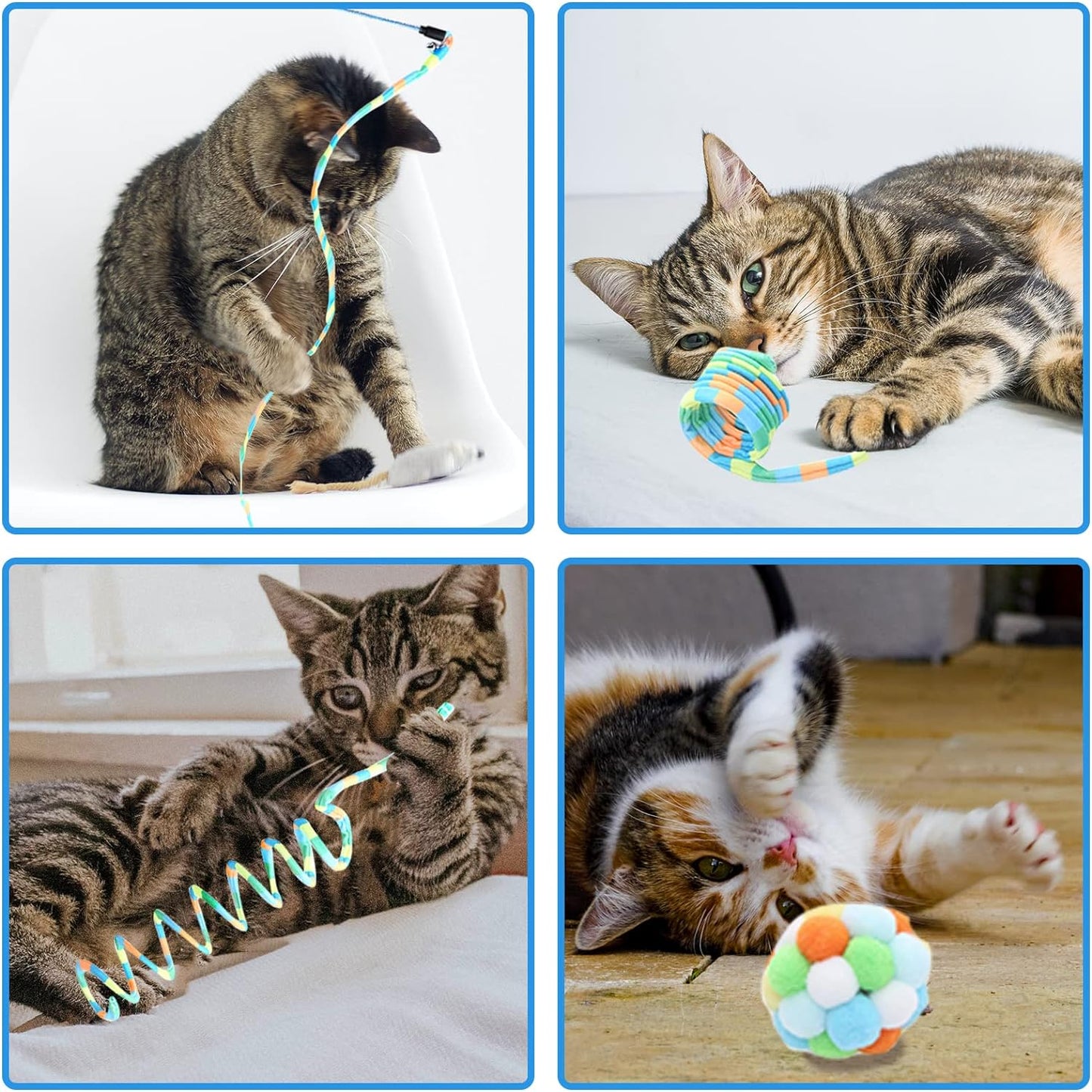 Cat Toys for Indoor Cat,Cat Feather Toy Long Cat Rainbow Wand Toys,Interactive Cat Toys Teaser Wand for Cat Kitten,Puppy Chase Exercise-3 PCS (Green-2)