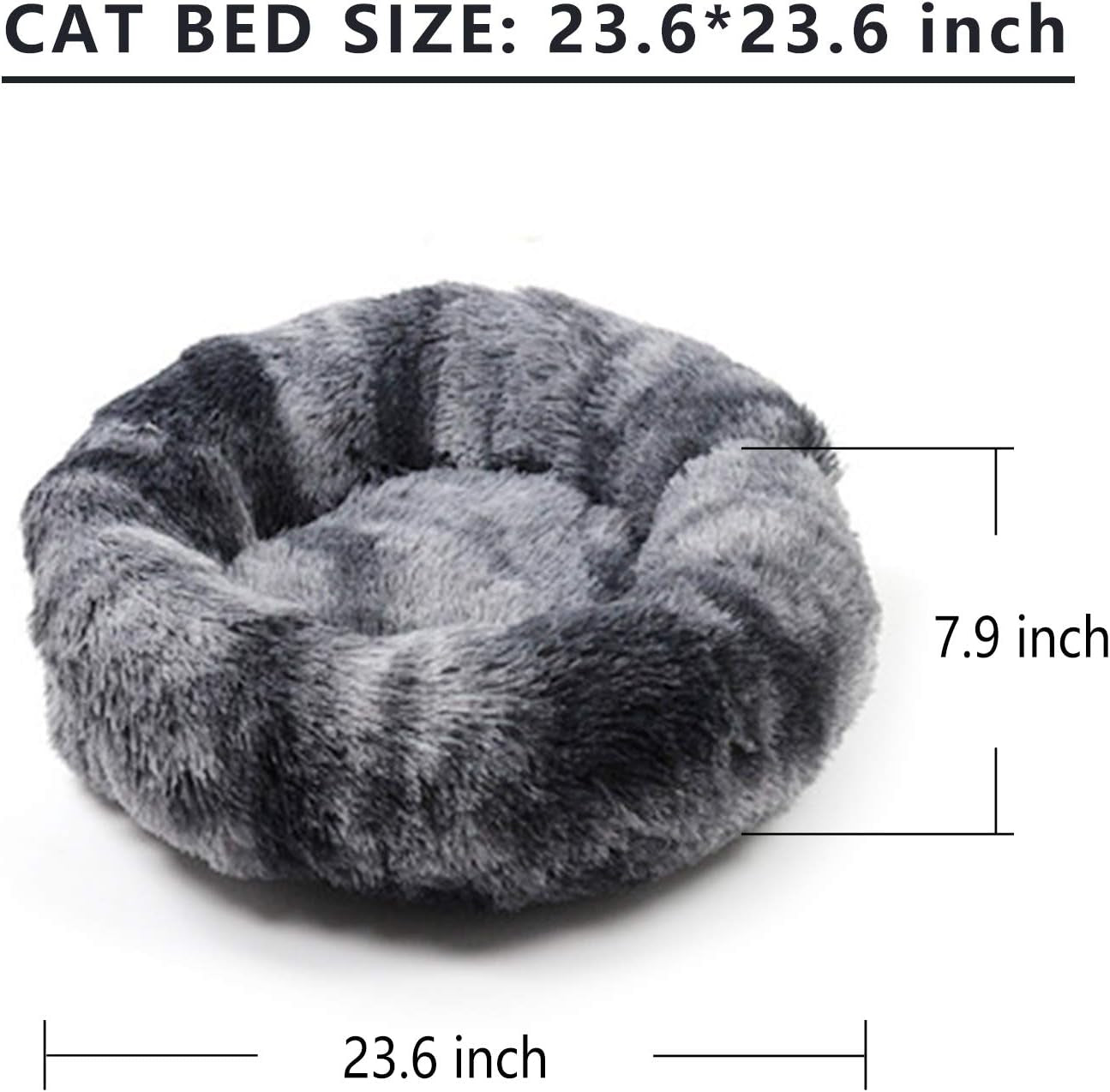 Cat Beds for Indoor Cats, Donut Cuddler Dog Bed Comfy Fluffy Washable Calming Cat Beds, Dog Bed for Small Dogs up to 22 Lbs (24''X24'', Tie Dyed-Dark Grey)