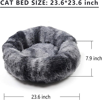 Cat Beds for Indoor Cats, Donut Cuddler Dog Bed Comfy Fluffy Washable Calming Cat Beds, Dog Bed for Small Dogs up to 22 Lbs (24''X24'', Tie Dyed-Dark Grey)