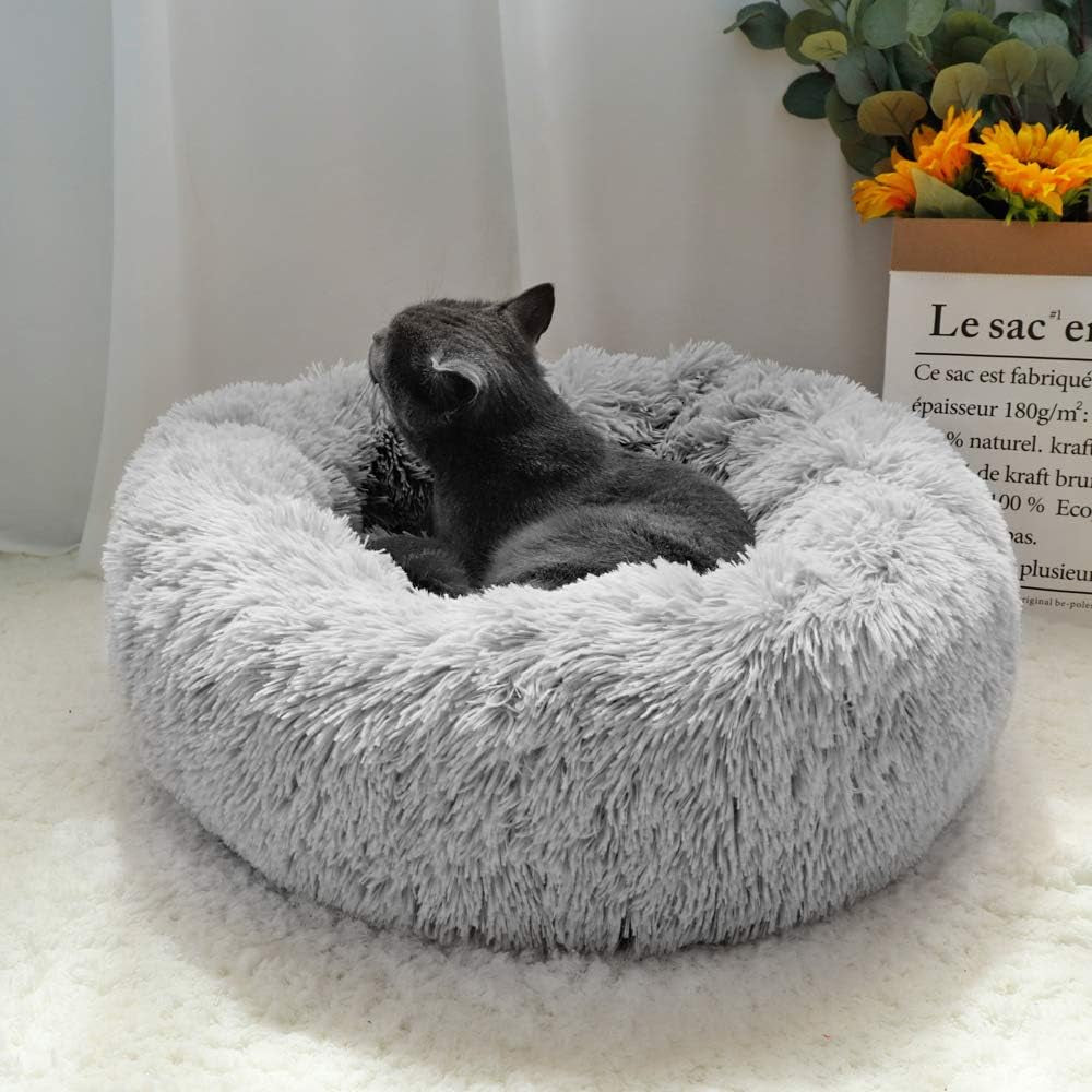 Cat Beds for Indoor Cats, Donut Cuddler Dog Bed Comfy Fluffy Washable Calming Cat Beds, Dog Bed for Small Dogs up to 22 Lbs 20’’X20’’