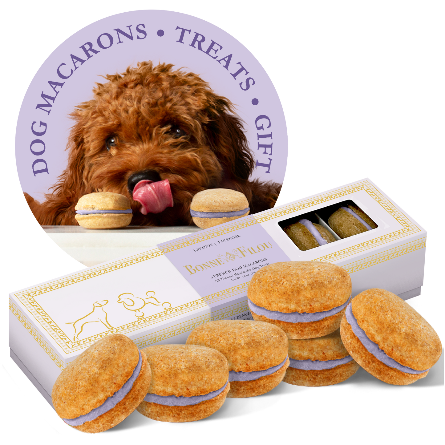 Dog Macarons (Count of 6 - window in packaging)