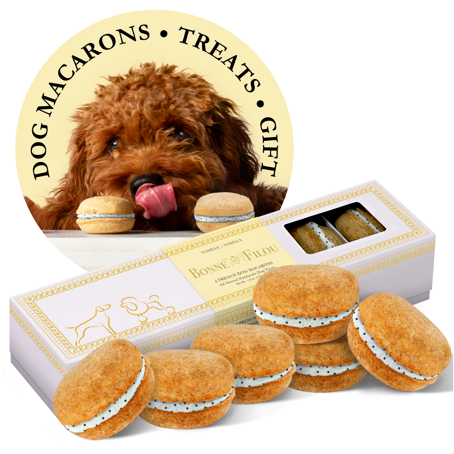 Dog Macarons (Count of 6 - window in packaging)