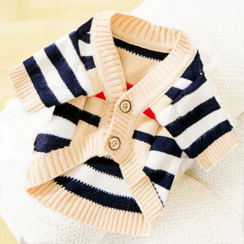 Winter Dog Clothes Chihuahua Soft Puppy Kitten High Striped Cardigan Warm Knitted Sweater Coat Fashion Clothing for Pet Dogs Cat