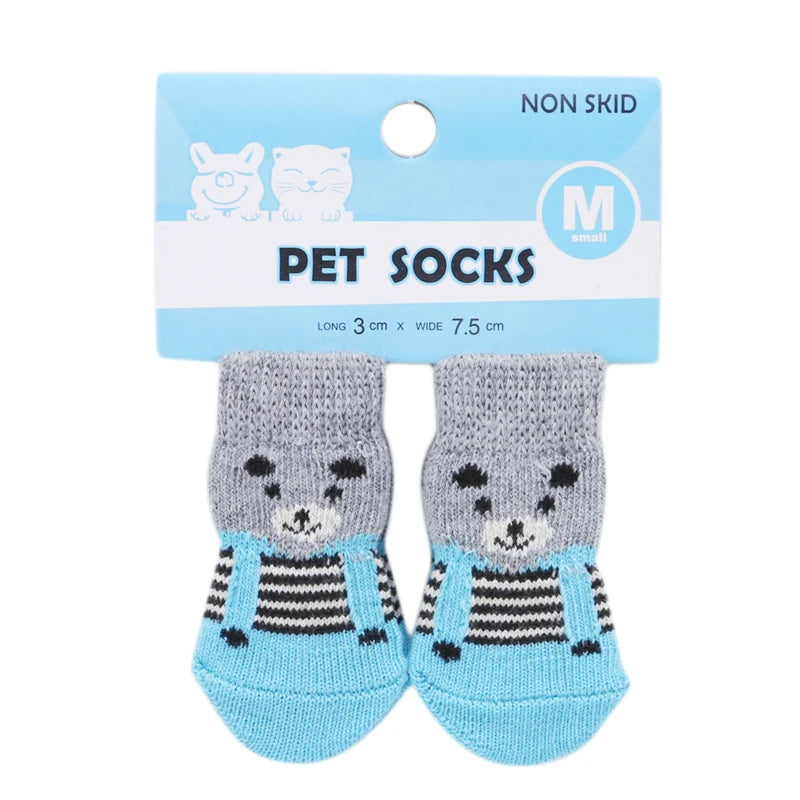 4Pcs/Set Pet Dog Socks Anti-Slip Knitted Small Dogs Thick Warm Paw Protector Cute Puppy Cat Indoor Wear Boot Dog Socks