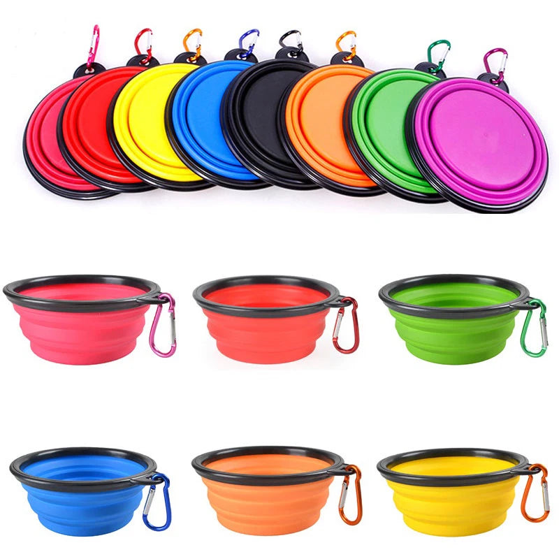 Folding Portable Silicone Dog Feeder Bowl 2 in 1 Pet Dispenser Outdoor Travel Dog Cat with Carabiner Bottle Food Water Container