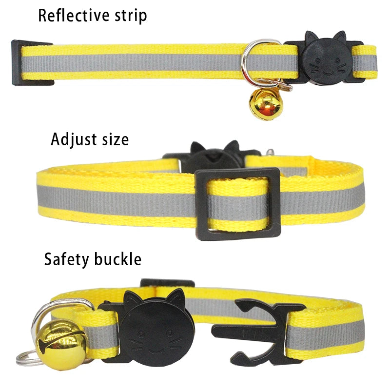 Reflective Cat Safety Buckle Collar Adjustable Custom Personalized ID Free Engraving Nylon Puppy Kittens Necklace