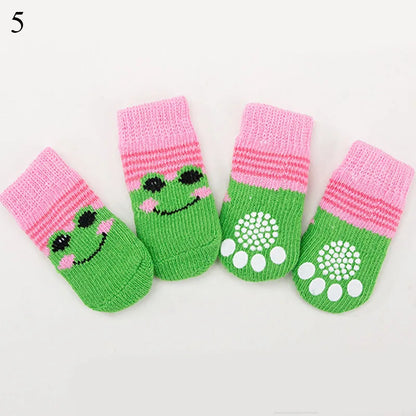 4Pcs Winter Pet Dog Socks Small Cat Knit Warm Socks Dog Anti-Slip Socks Chihuahua Thick Paw Protector Booties Pet Accessories