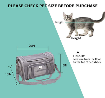 Airline Approved Pet Carrier Bag Grey 20" - Stylish & Cozy