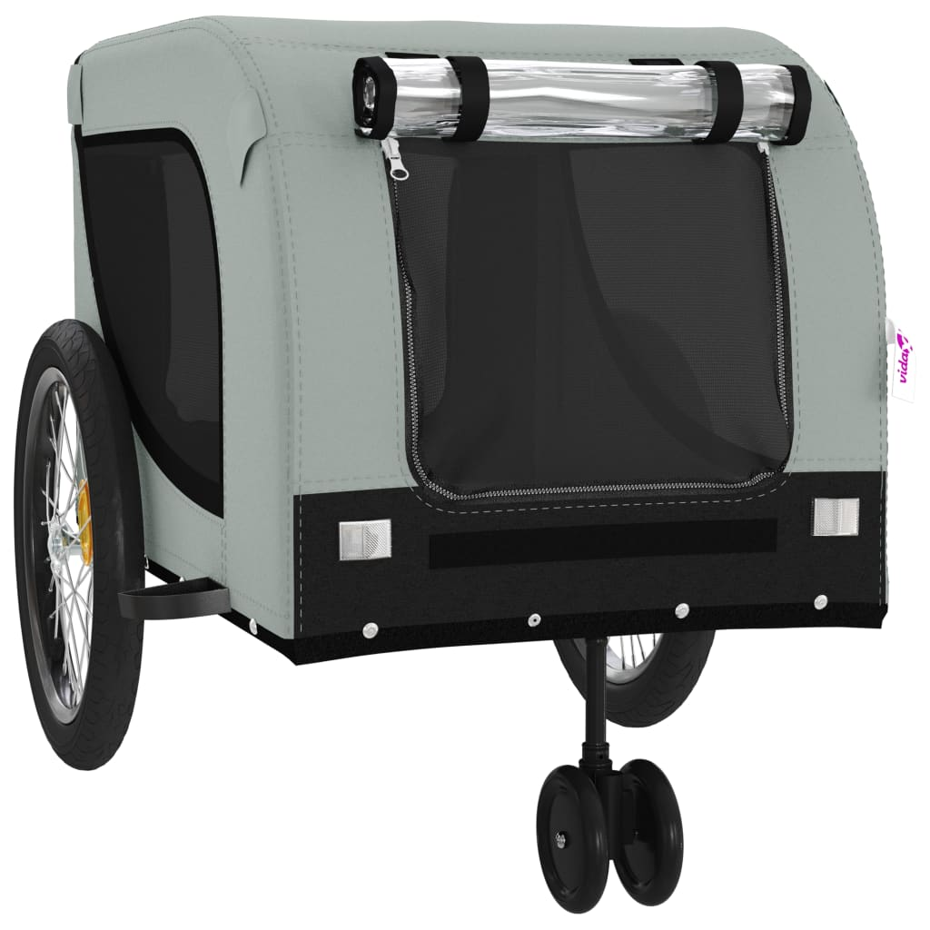 vidaXL Pet Bike Trailer Gray and Black Oxford Fabric and Iron