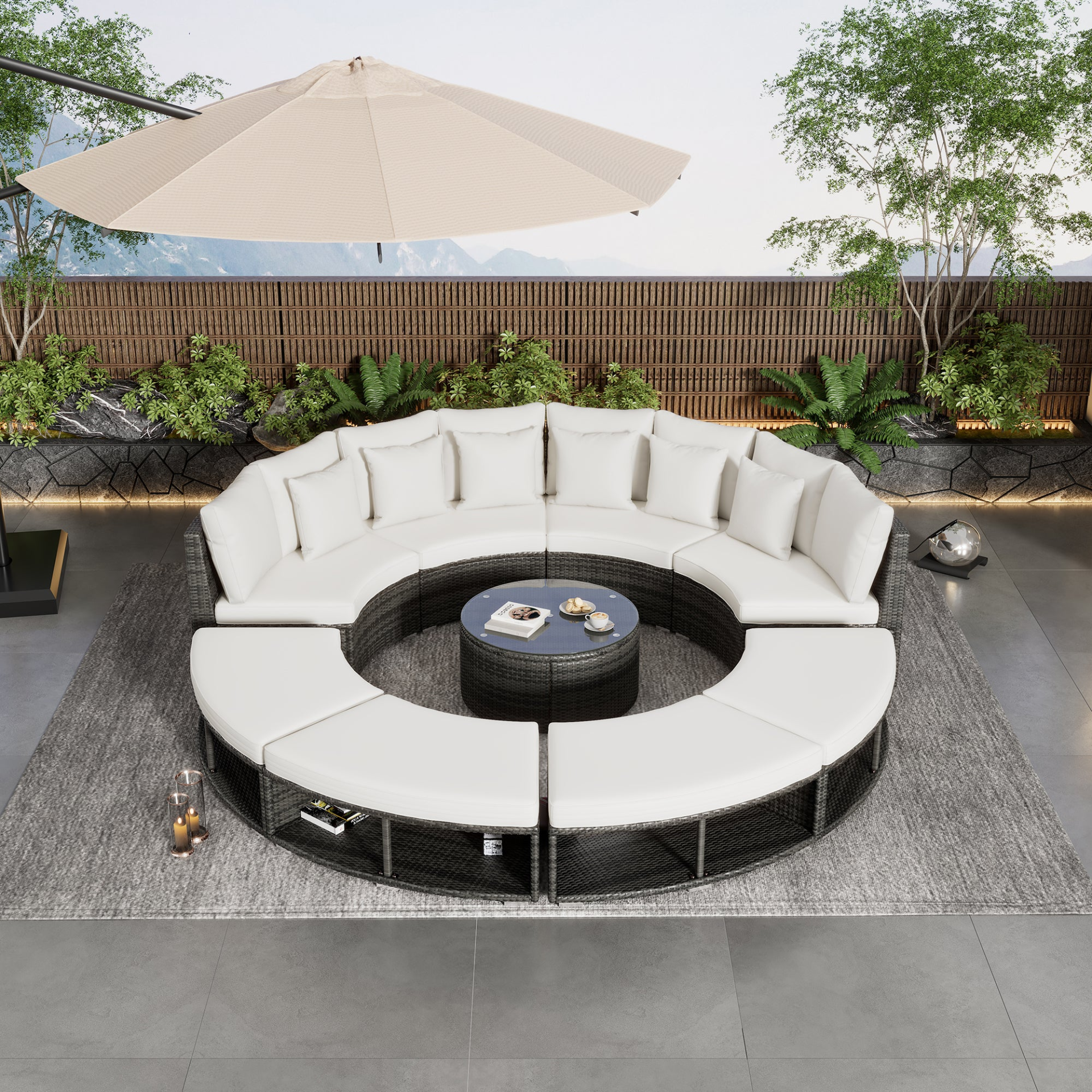 9-Piece Outdoor Patio Furniture Luxury Circular Sofa Set