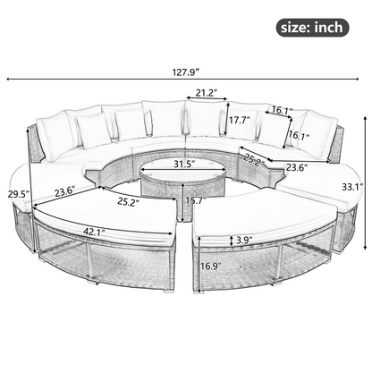 9-Piece Outdoor Patio Furniture Luxury Circular Sofa Set