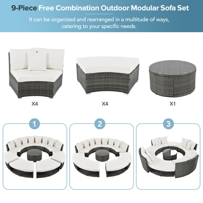 9-Piece Outdoor Patio Furniture Luxury Circular Sofa Set