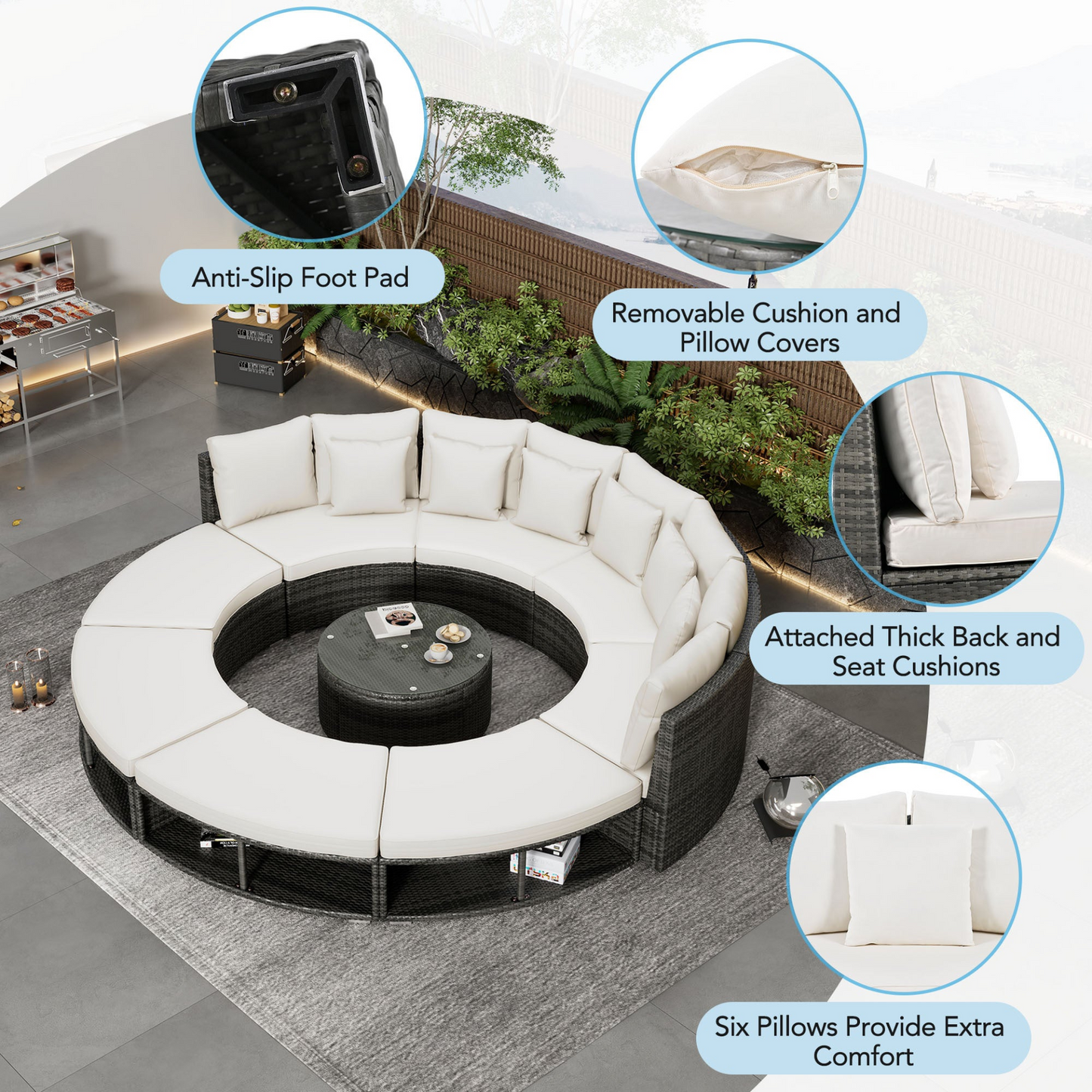 9-Piece Outdoor Patio Furniture Luxury Circular Sofa Set