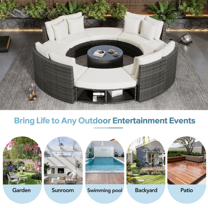 9-Piece Outdoor Patio Furniture Luxury Circular Sofa Set