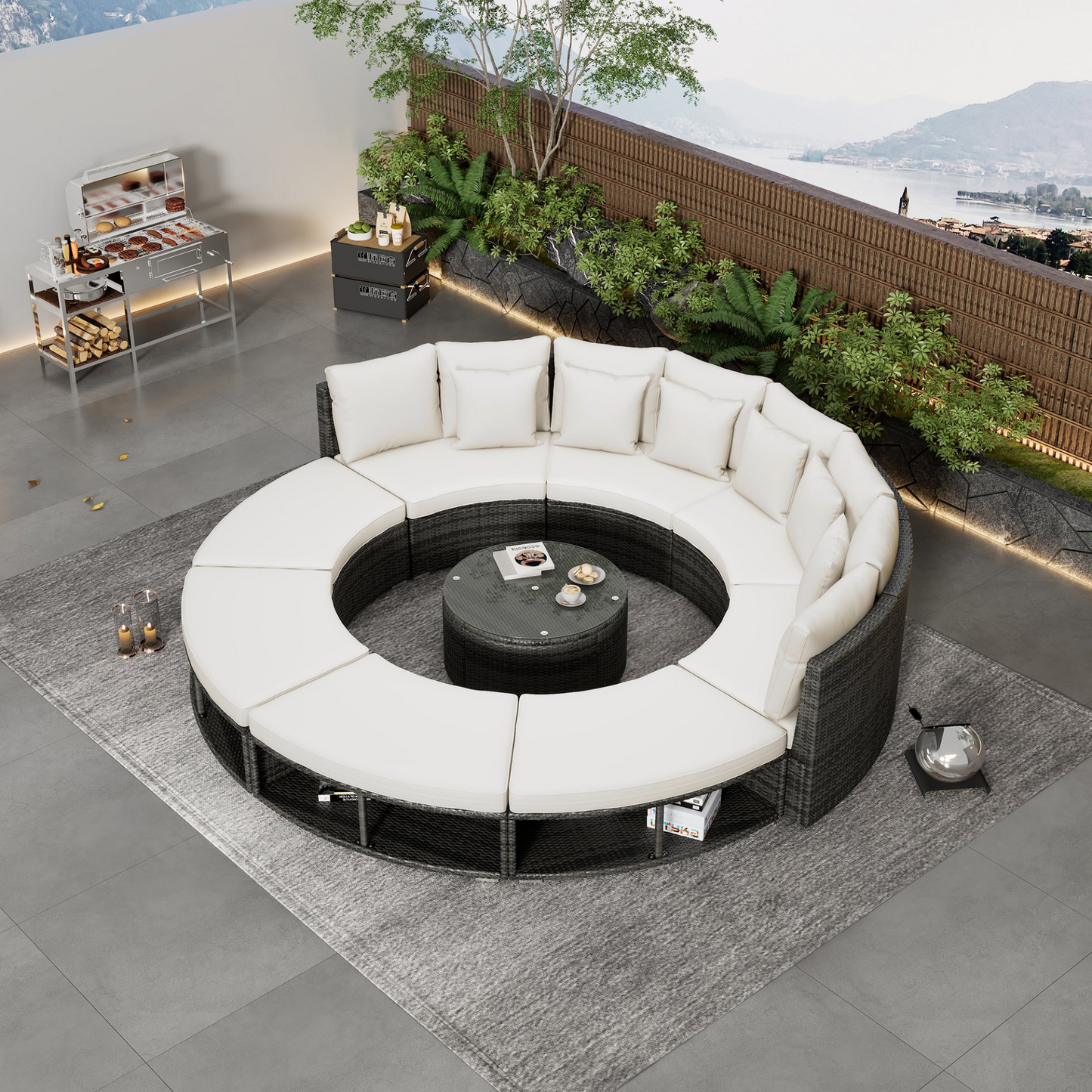 9-Piece Outdoor Patio Furniture Luxury Circular Sofa Set