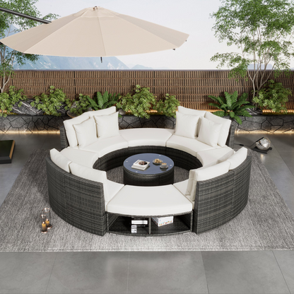 9-Piece Outdoor Patio Furniture Luxury Circular Sofa Set