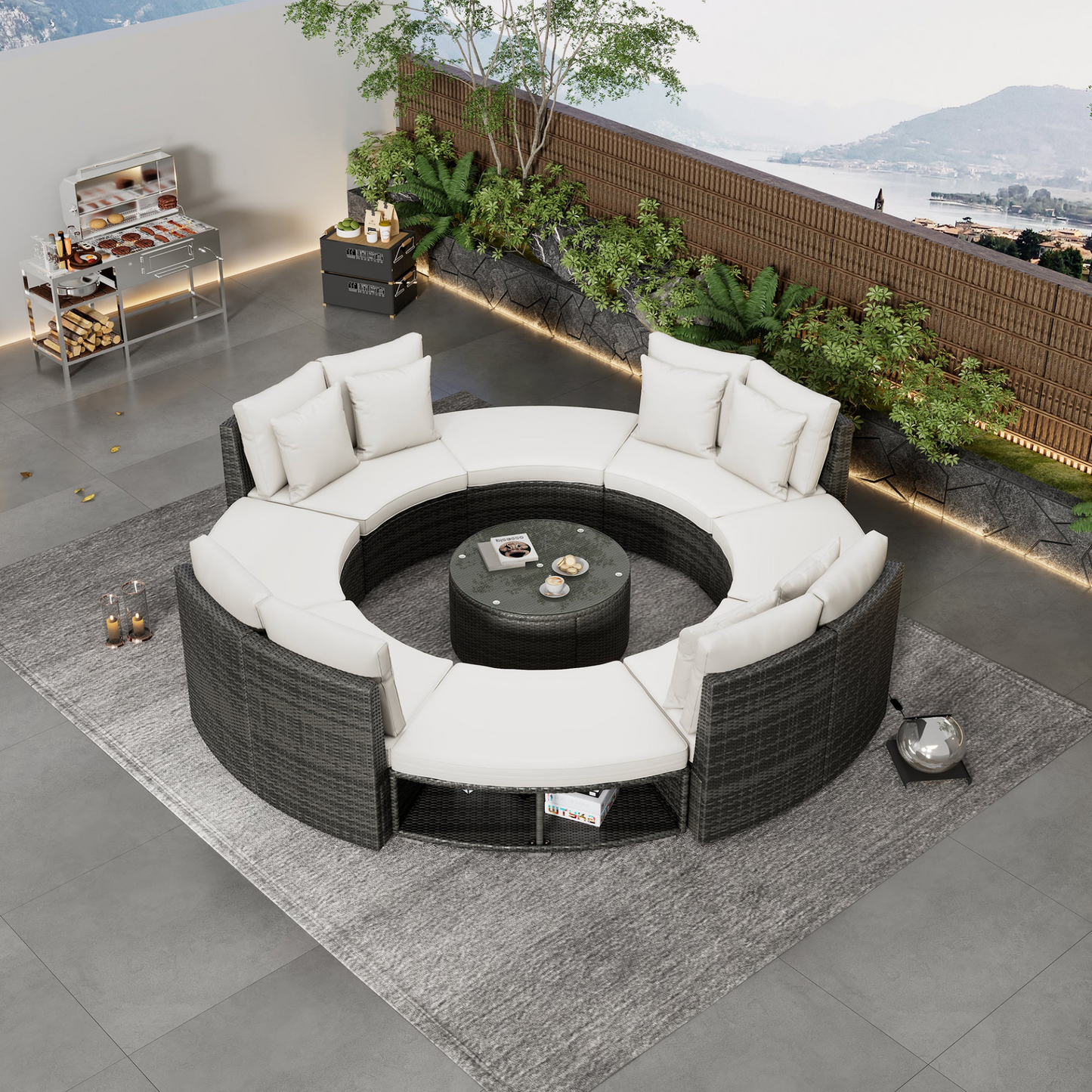 9-Piece Outdoor Patio Furniture Luxury Circular Sofa Set