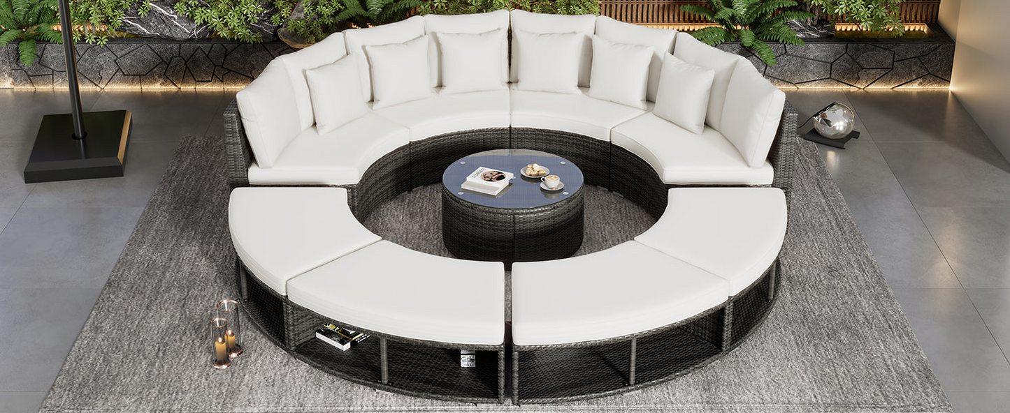 9-Piece Outdoor Patio Furniture Luxury Circular Sofa Set