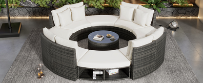 9-Piece Outdoor Patio Furniture Luxury Circular Sofa Set