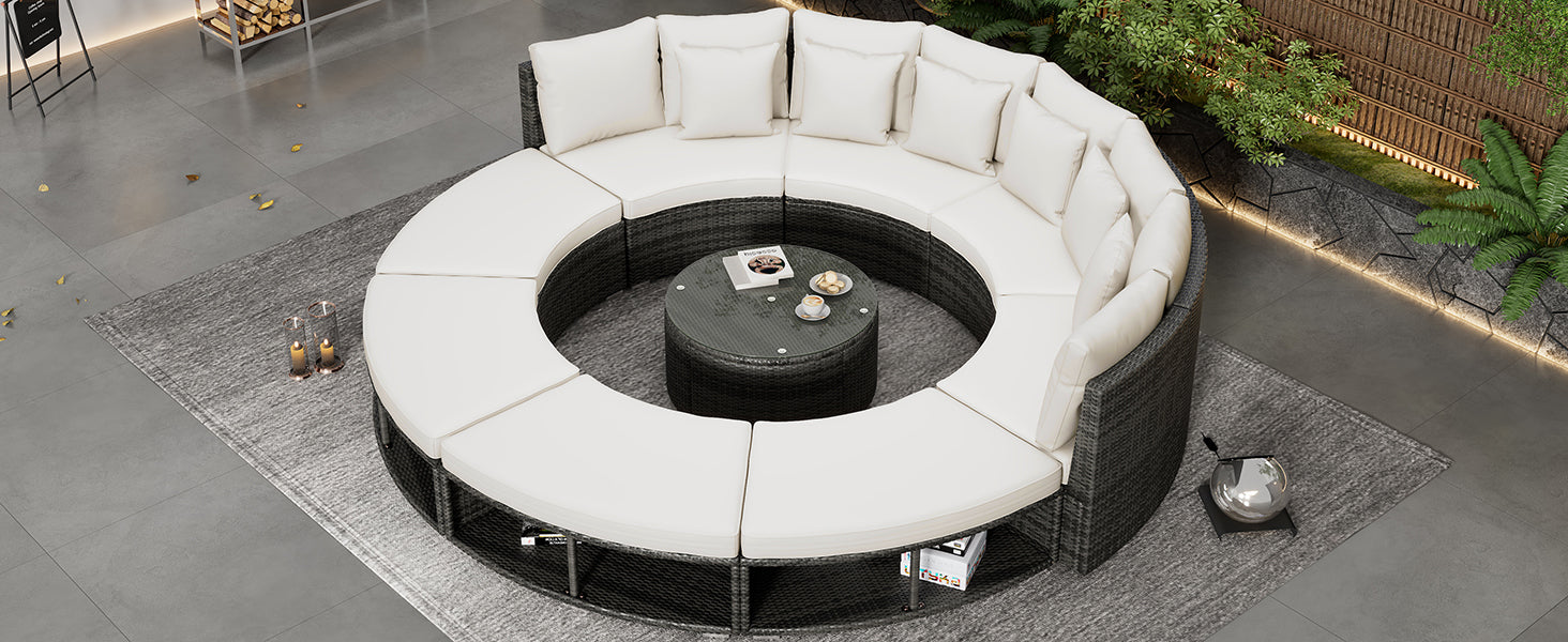 9-Piece Outdoor Patio Furniture Luxury Circular Sofa Set