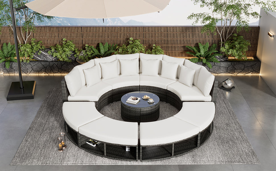 9-Piece Outdoor Patio Furniture Luxury Circular Sofa Set