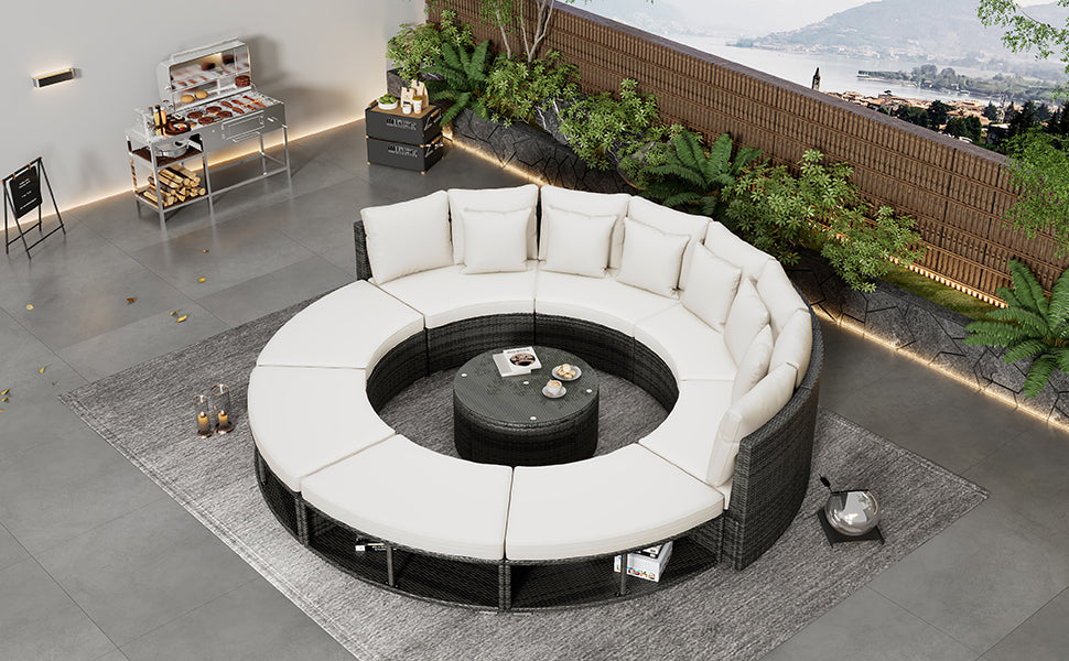 9-Piece Outdoor Patio Furniture Luxury Circular Sofa Set