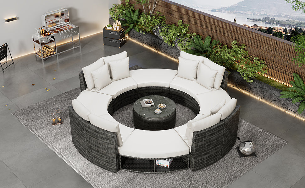 9-Piece Outdoor Patio Furniture Luxury Circular Sofa Set