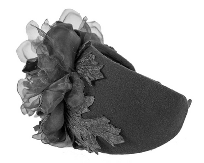 Wide black headband with silk flower