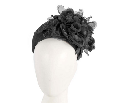 Wide black headband with silk flower