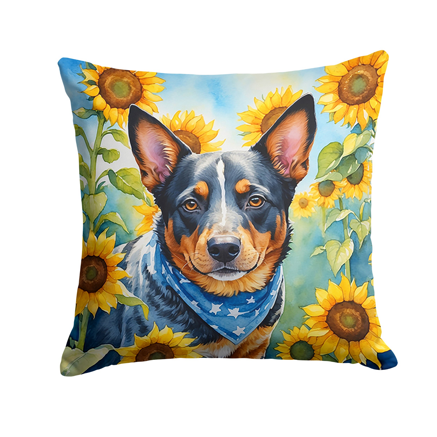 Australian Cattle Dog in Sunflowers Throw Pillow