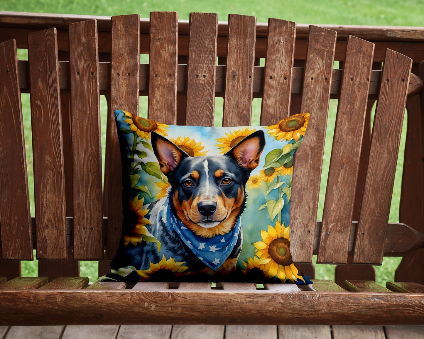 Australian Cattle Dog in Sunflowers Throw Pillow