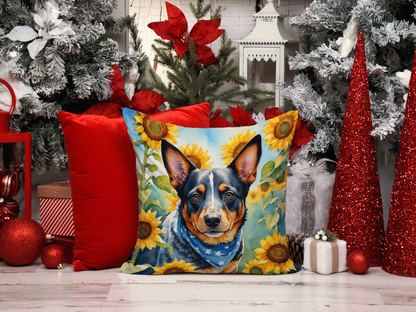 Australian Cattle Dog in Sunflowers Throw Pillow