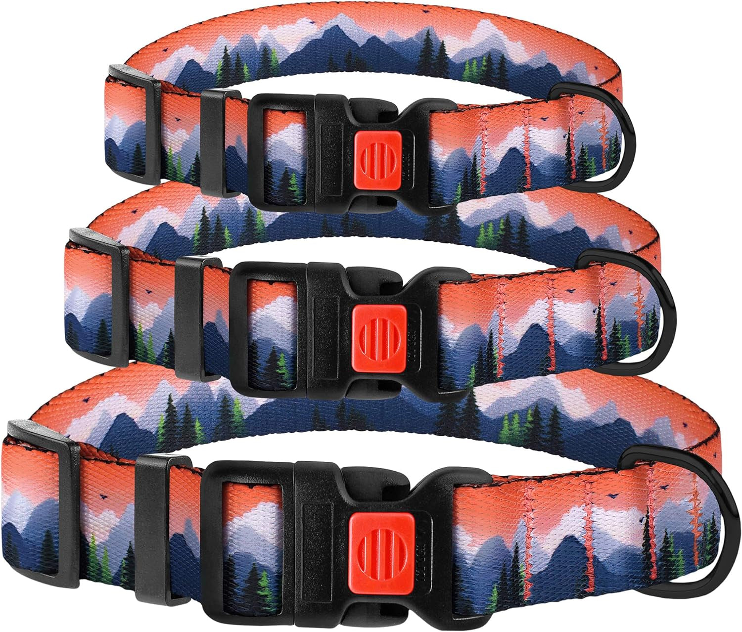 Print Dog Collar Nylon Pattern Adjustable Nature Pet Collars for Dogs Small Medium Large Puppy (Mountains, Neck Fit 10"-13")