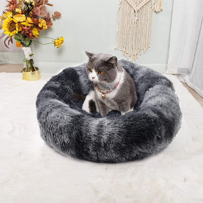 Cat Beds for Indoor Cats, Donut Cuddler Dog Bed Comfy Fluffy Washable Calming Cat Beds, Dog Bed for Small Dogs up to 22 Lbs (24''X24'', Tie Dyed-Dark Grey)