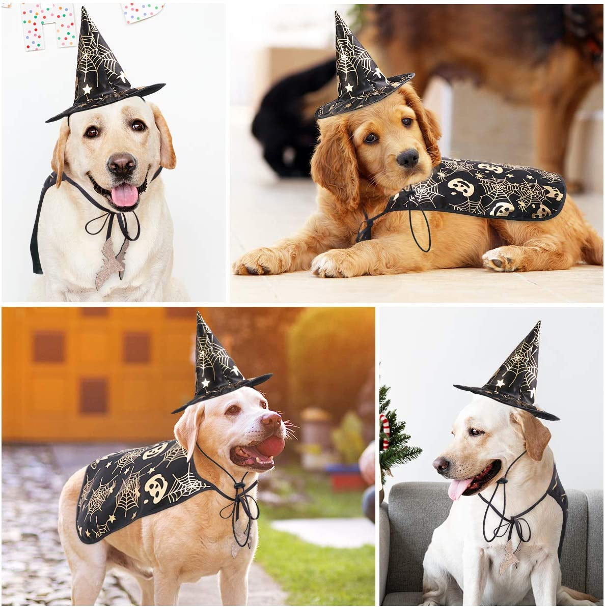 Pet Halloween Costumes Cape with Wizard Hat Dog Cat Halloween Apparels (Size S)