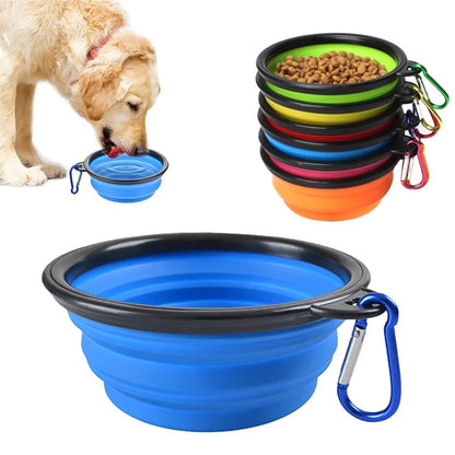 Folding Portable Silicone Dog Feeder Bowl 2 in 1 Pet Dispenser Outdoor Travel Dog Cat with Carabiner Bottle Food Water Container