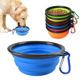 Folding Portable Silicone Dog Feeder Bowl 2 in 1 Pet Dispenser Outdoor Travel Dog Cat with Carabiner Bottle Food Water Container