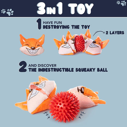 Dog Toys for Aggressive Chewers (3In1) - Squeaky Dog Toys Interactive - Dog Toys for Medium Dogs, Large & Small Breeds - Puppy Teething Chew Dog Toy - Juguetes Perros - Orange