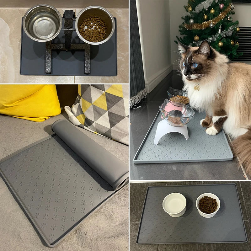 Pet Placemat Dog Food Bowl Mat Cat Feed Mat Cat Dog Drinking Feeding Placemat Silicone Waterproof Pet Bowl Pad Feeder Mats