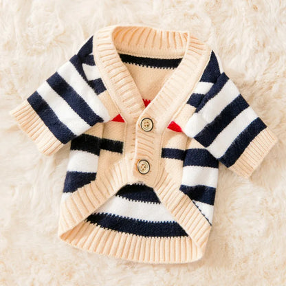 Winter Dog Clothes Chihuahua Soft Puppy Kitten High Striped Cardigan Warm Knitted Sweater Coat Fashion Clothing for Pet Dogs Cat