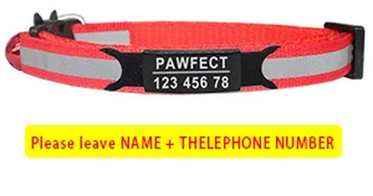 Reflective Cat Safety Buckle Collar Adjustable Custom Personalized ID Free Engraving Nylon Puppy Kittens Necklace