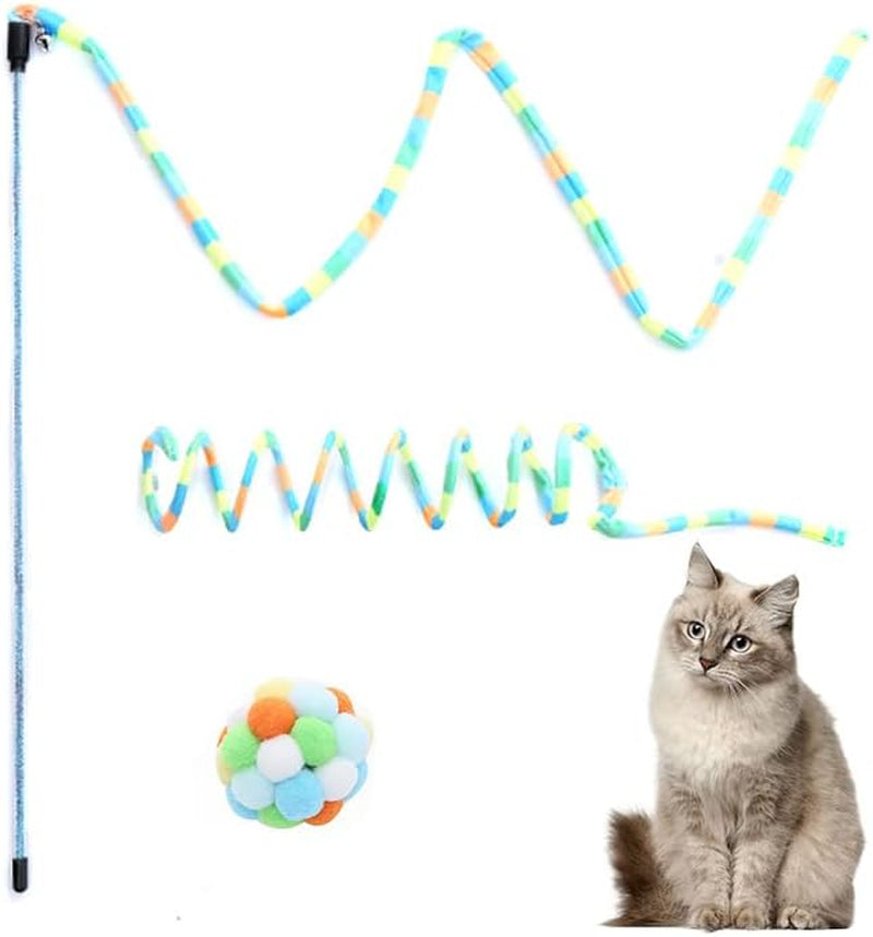 Cat Toys for Indoor Cat,Cat Feather Toy Long Cat Rainbow Wand Toys,Interactive Cat Toys Teaser Wand for Cat Kitten,Puppy Chase Exercise-3 PCS (Green-2)