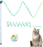 Cat Toys for Indoor Cat,Cat Feather Toy Long Cat Rainbow Wand Toys,Interactive Cat Toys Teaser Wand for Cat Kitten,Puppy Chase Exercise-3 PCS (Green-2)