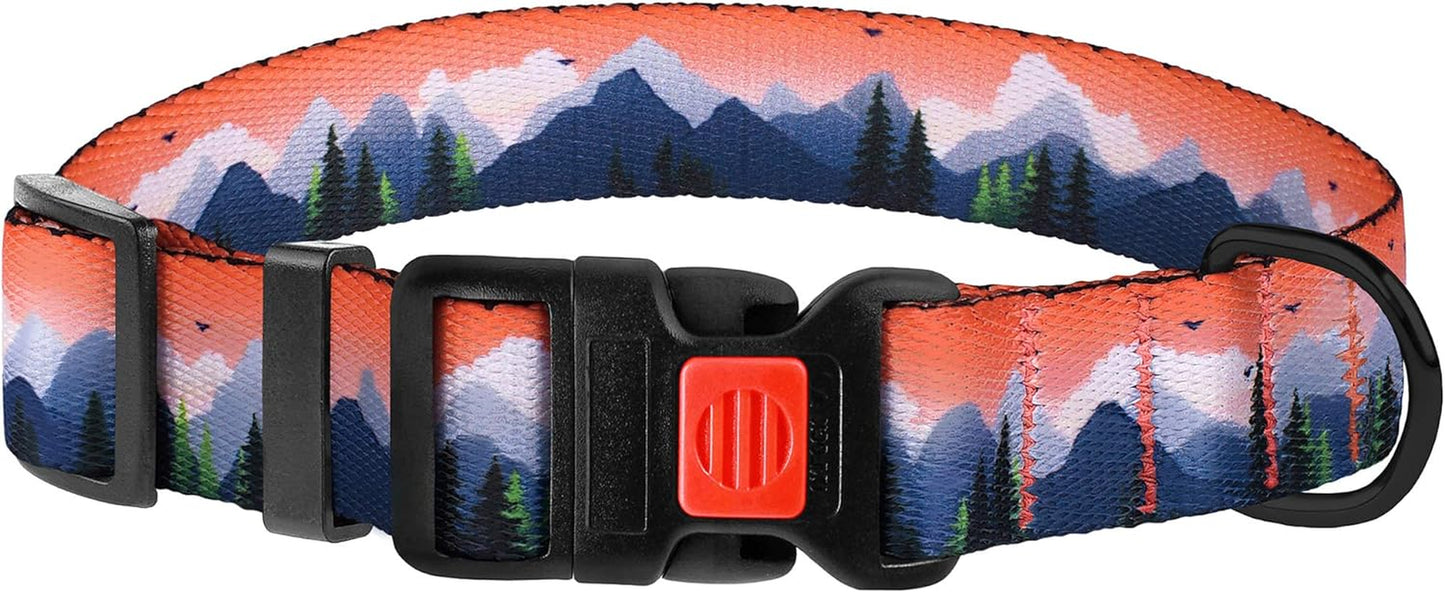 Print Dog Collar Nylon Pattern Adjustable Nature Pet Collars for Dogs Small Medium Large Puppy (Mountains, Neck Fit 10"-13")