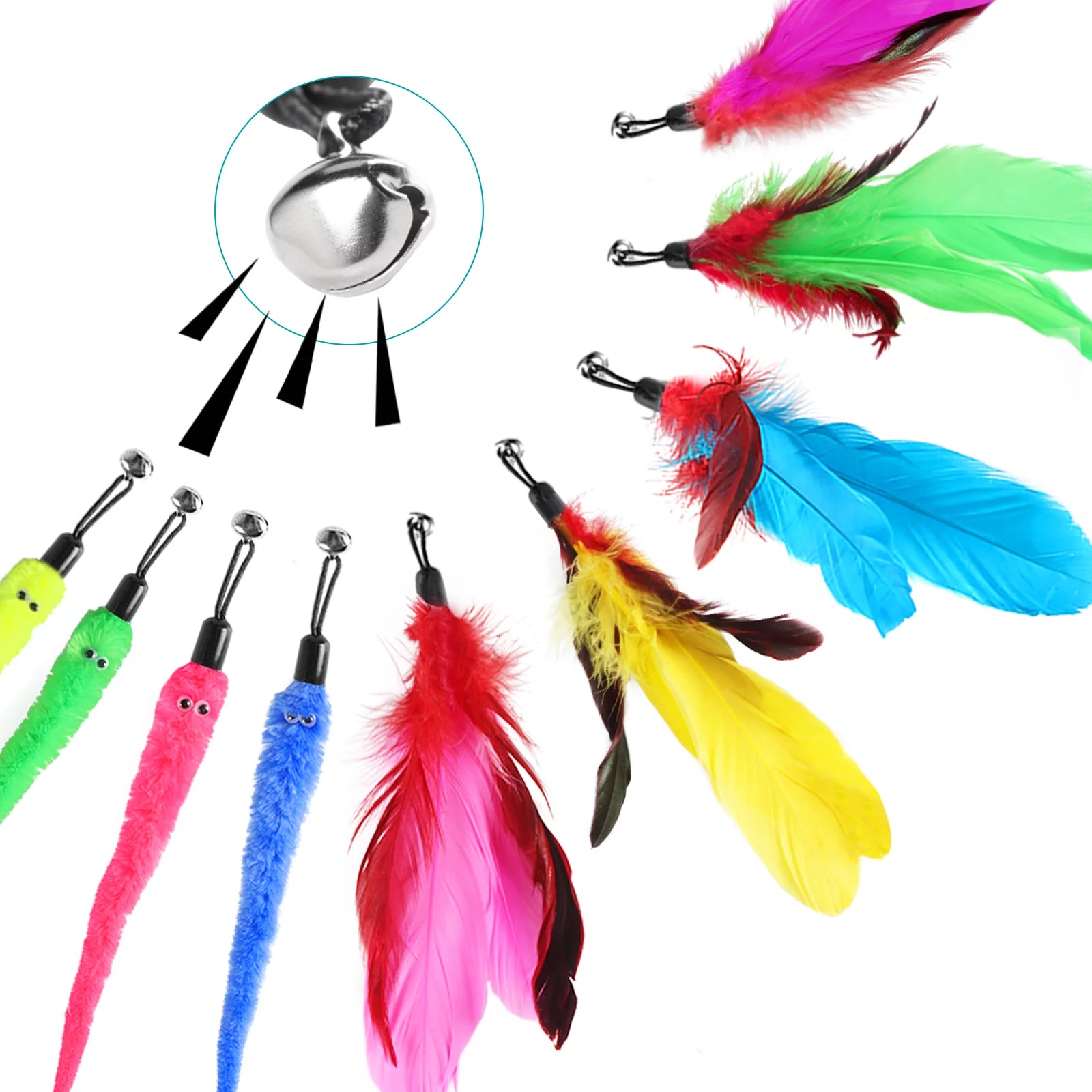 Interactive Cat Toys for Indoor Cats,Kitten Cat Feather Toys Assortments, Replacement Teaser with Bell Refills 12PCS