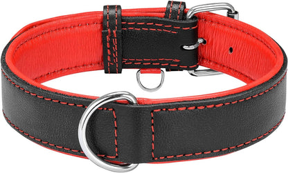 Riparo Dog Collars for Medium Dogs, Genuine Leather Dog Collar, Medium Dog Collar (M, Black/Red Thread)