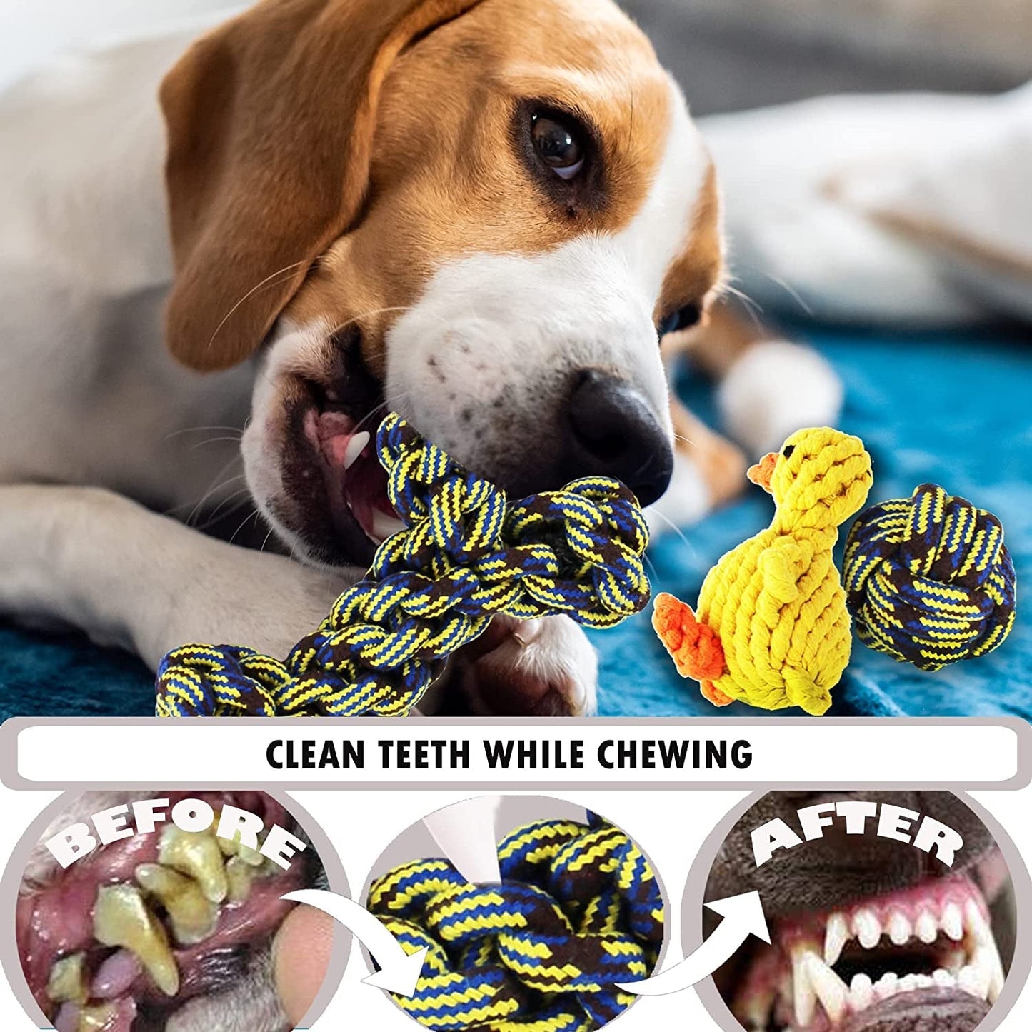 heavy-duty teething chew toys provide safe, natural cotton fun