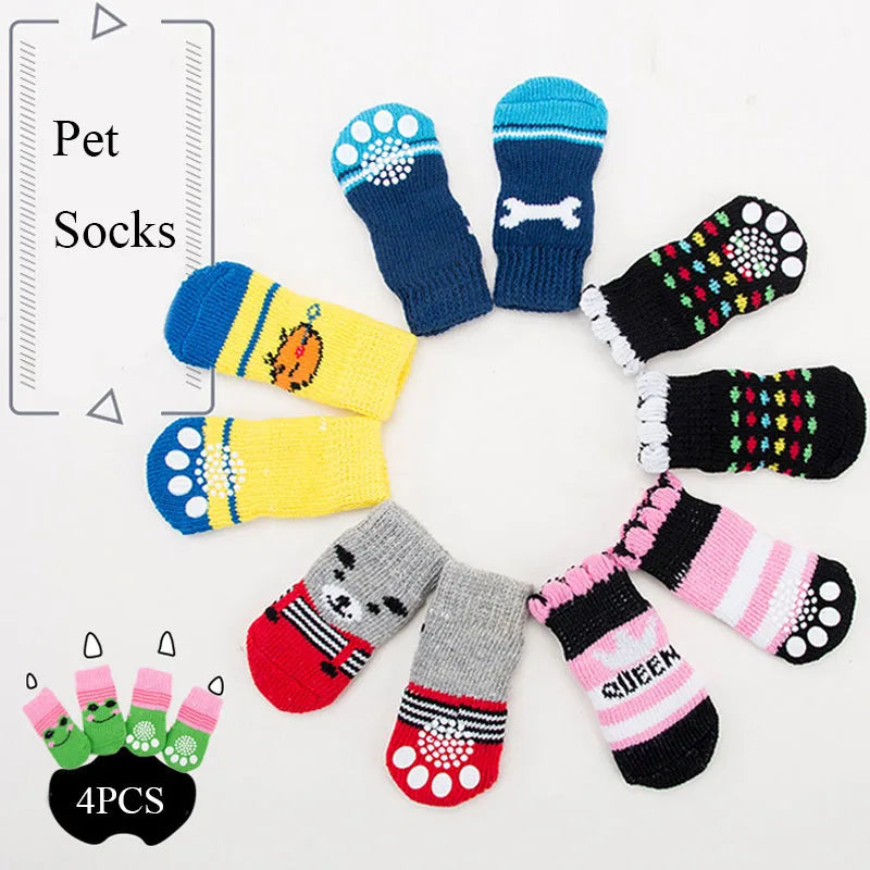 4Pcs Winter Pet Dog Socks Small Cat Knit Warm Socks Dog Anti-Slip Socks Chihuahua Thick Paw Protector Booties Pet Accessories