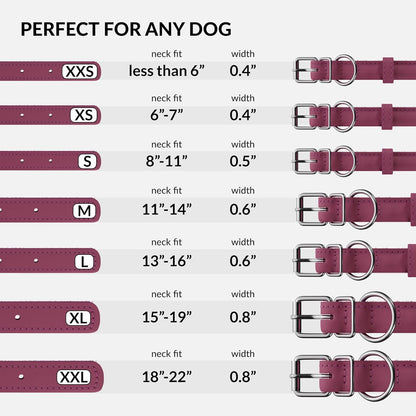 Rolled Leather Dog Collar, Soft Padded round Puppy Collar, Handmade Genuine Leather Collar Dog Small Large Cat Collars 13 Colors (18-22 Inch, Pink Textured)